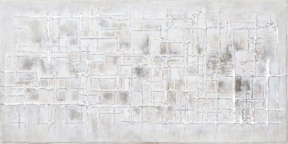 Tableau ABSTRAIT assemblage de Lignes imparfaites tons gris, argentés et beiges 140x70cm