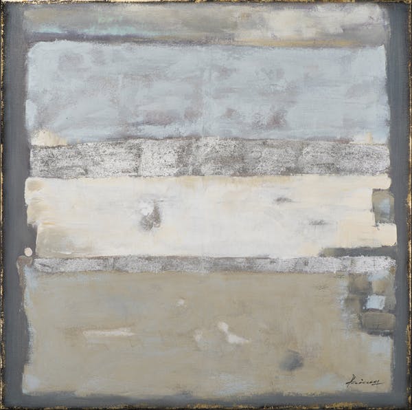 Tableau ABSTRAIT bandes horizontales tons blancs, beiges et bruns 100x100cm