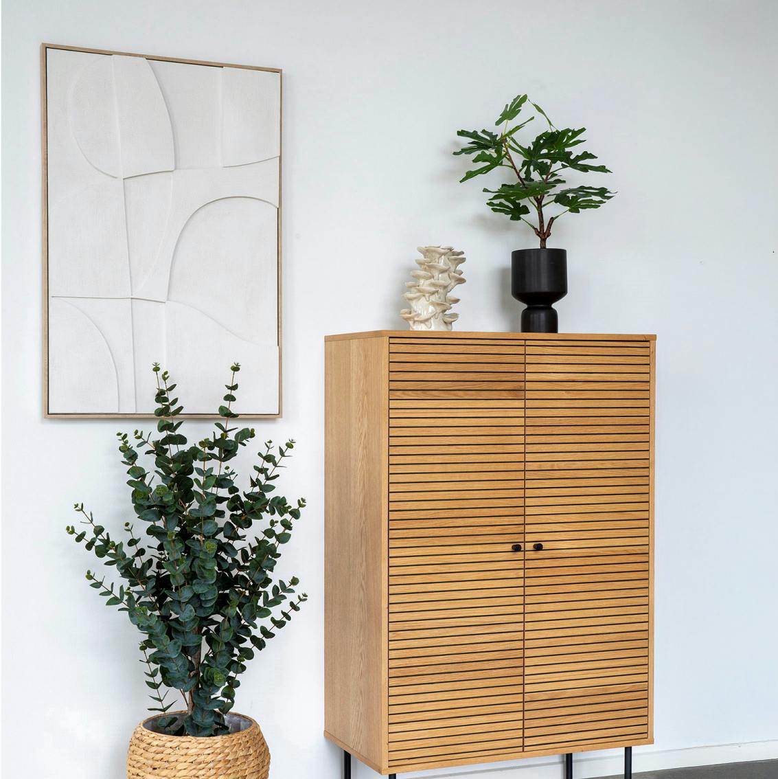 Tableau abstrait blanc formes organiques avec cadre 60x90 cm