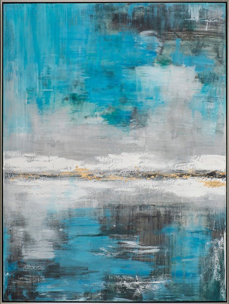 Tableau abstrait bleu, gris et or