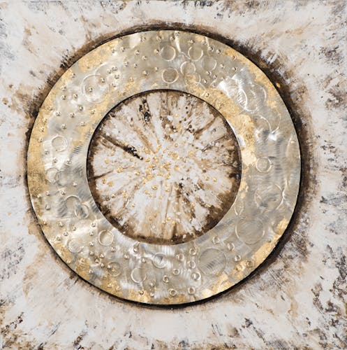 Tableau ABSTRAIT Cercle creux tons beiges, dorés et argentés 70x70cm