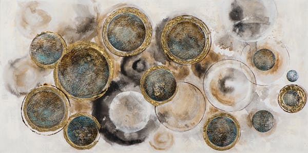 Tableau ABSTRAIT cercles tons beiges, bruns, noirs et blancs 70x140cm