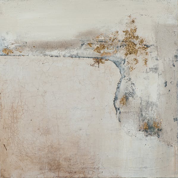 Tableau abstrait craquelure gris, blanc, or