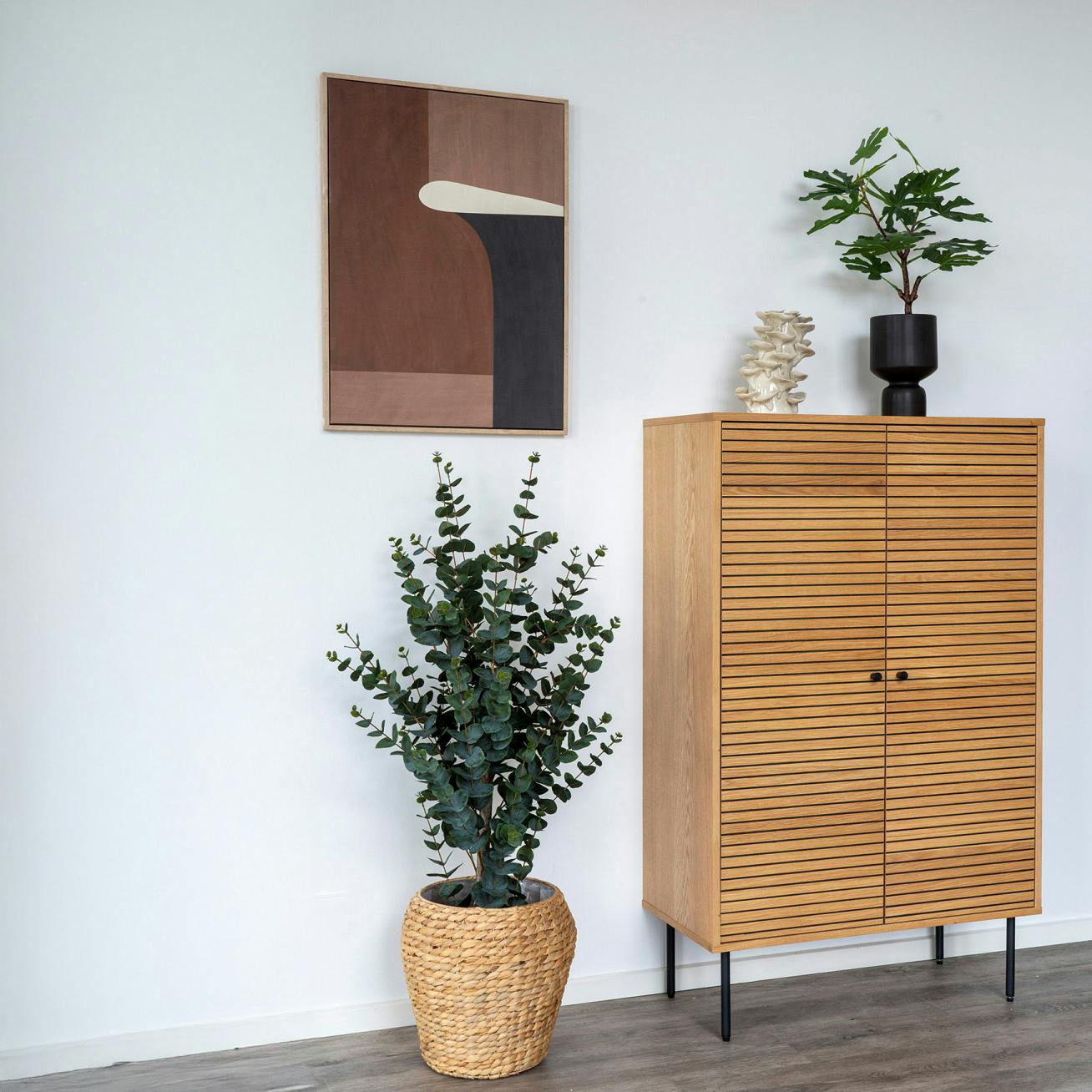 Tableau abstrait dégradé de bruns avec cadre bois