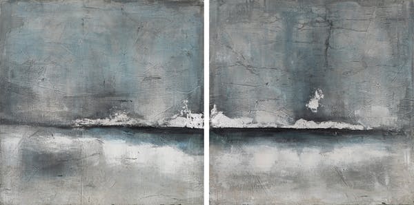 Tableau abstrait diptyque bleu et gris (2 pièces)