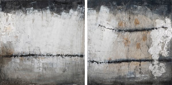 Tableau abstrait diptyque noir et blanc (2 pièces)