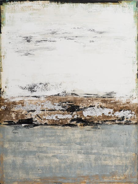 Tableau ABSTRAIT dominance blanc tons noirs, beiges, bruns et argentés 90x120cm