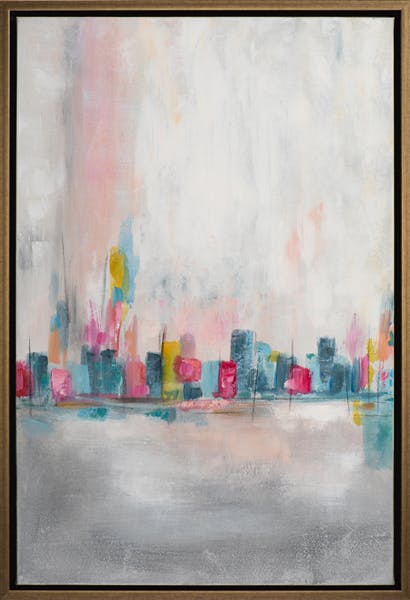 Tableau ABSTRAIT dominante beige et tons verts, bleus et rouges 65,5x95,5cm