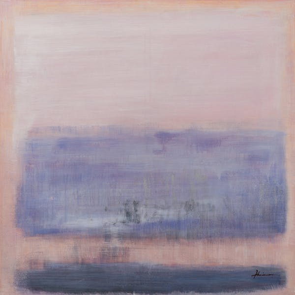 Tableau ABSTRAIT dominante beige, tons bleus, noirs et blancs 115x115cm