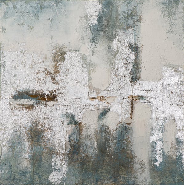 Tableau ABSTRAIT dominante blanche et tons argentés et beiges 80x80cm