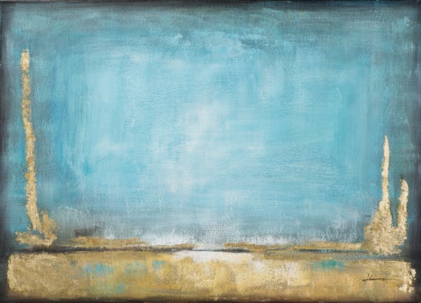 Tableau ABSTRAIT dominante bleue et dorée 140x100cm