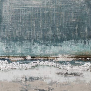  Tableau ABSTRAIT dominante bleue et tons noirs, beiges et bruns 80x80cm
