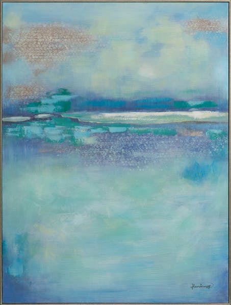 Tableau ABSTRAIT dominante bleue, tons blancs et beiges 92x122cm