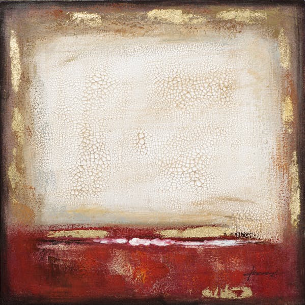 Tableau ABSTRAIT dominante rouge et dorée tons dorés, rouges, noirs, blancs et beiges 70x70cm