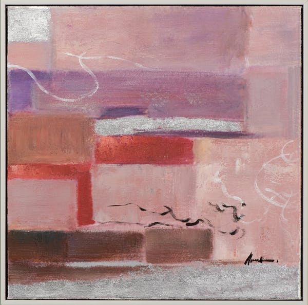 Tableau ABSTRAIT dominante rouge et tons bruns et beiges 42x42cm