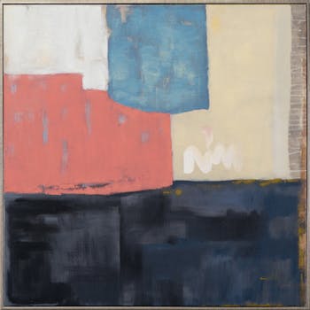 Tableau ABSTRAIT façon Patchwork tons noirs, rose orangés, dorés, argentés, bleus et beiges 80x80cm