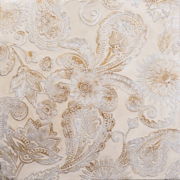 Tableau ABSTRAIT FLEURS de Lys tons ocres, beiges, blancs et gris 100x100cm