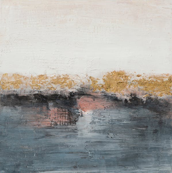 Tableau abstrait horizon or et gris