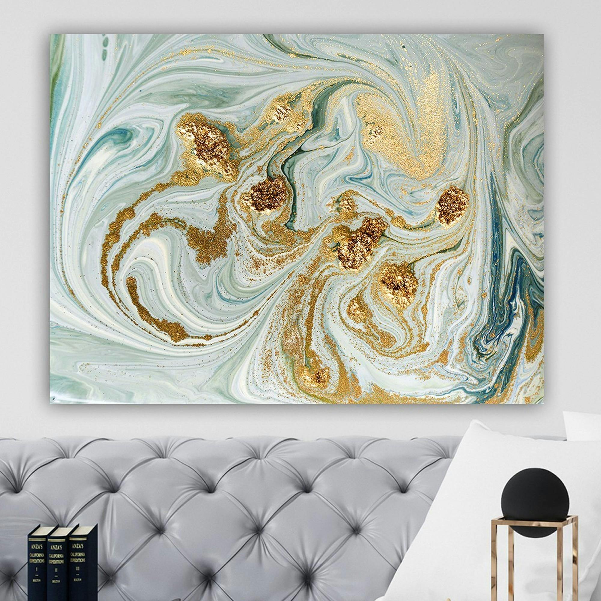 Tableau abstrait marbré – reflets dorés