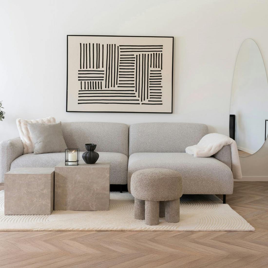 Tableau abstrait noir et blanc lignes graphiques avec cadre 100x140 cm