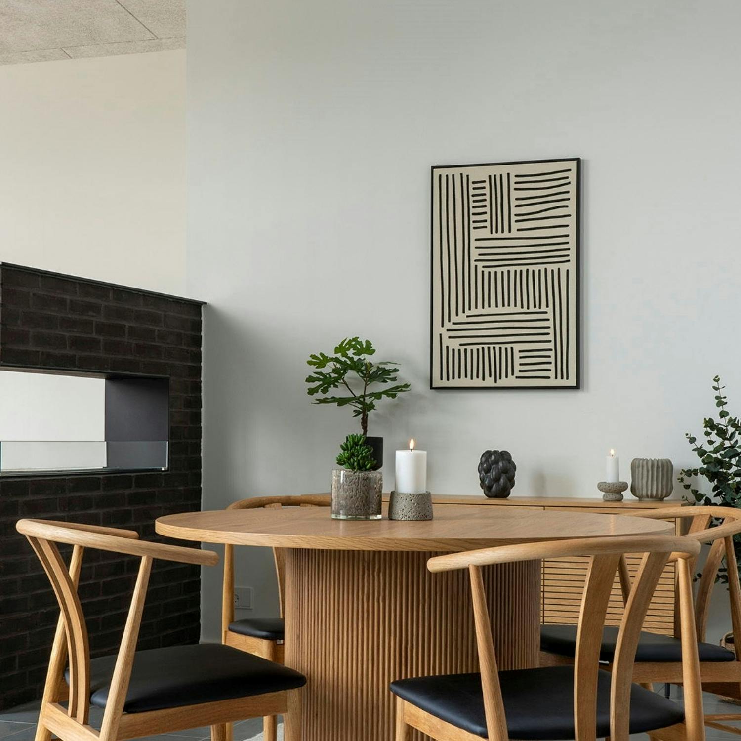 Tableau abstrait noir et blanc lignes graphiques avec cadre 60x90 cm