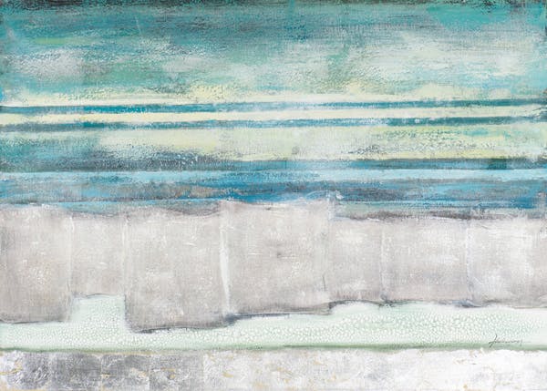 Tableau ABSTRAIT Paysage Marin tons bleus, blancs, beiges, noirs, verts et argentés 140x100cm