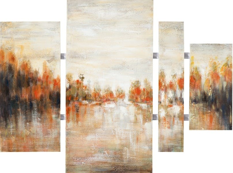 Tableau Abstrait Quadriptyque 100x134. Peinture acrylique et feuilles métal
