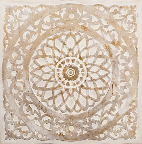 Tableau ABSTRAIT Rosace Arabesque tons blancs et beiges 100x100cm