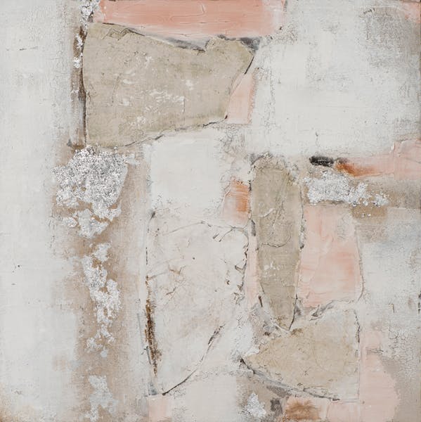 Tableau abstrait rose, beige, argent