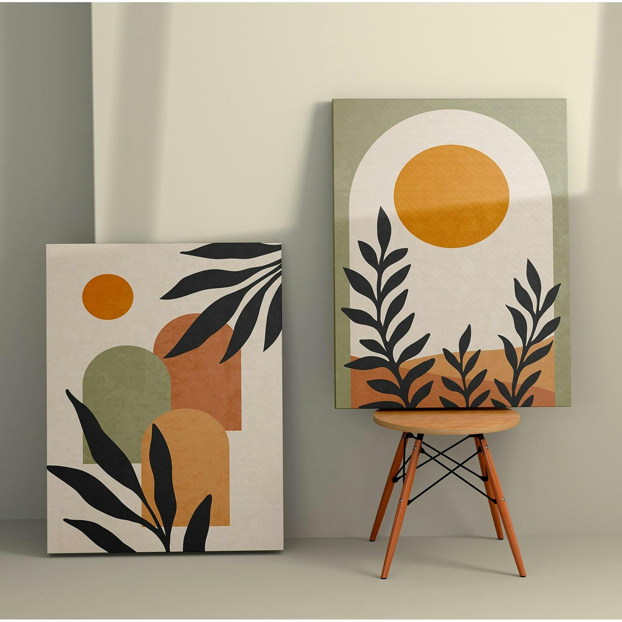 Tableau abstrait soleil et tons nature – moderne (set de 2)