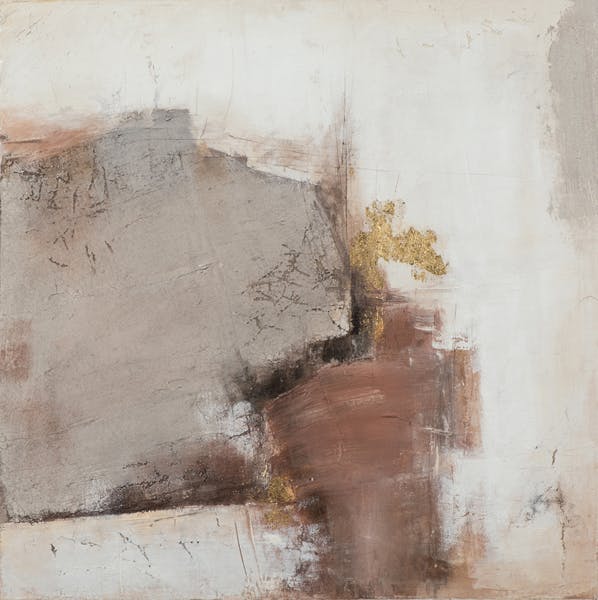 Tableau abstrait taches beiges, roses, or