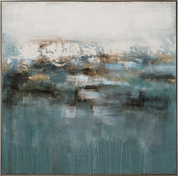 Tableau abstrait tonalités de bleu et coulures