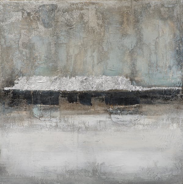 Tableau ABSTRAIT tons blancs, beiges, noirs et bleus 115x115cm