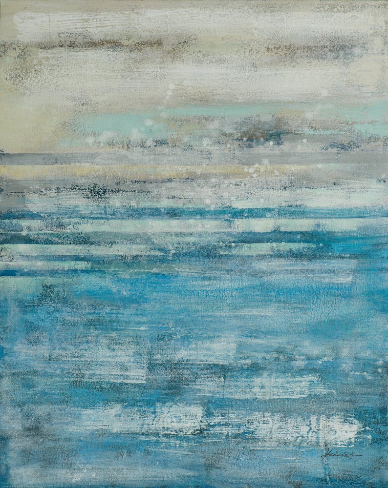 Tableau ABSTRAIT tons bleus verts, beiges et gris et feuilles métal 80x100cm