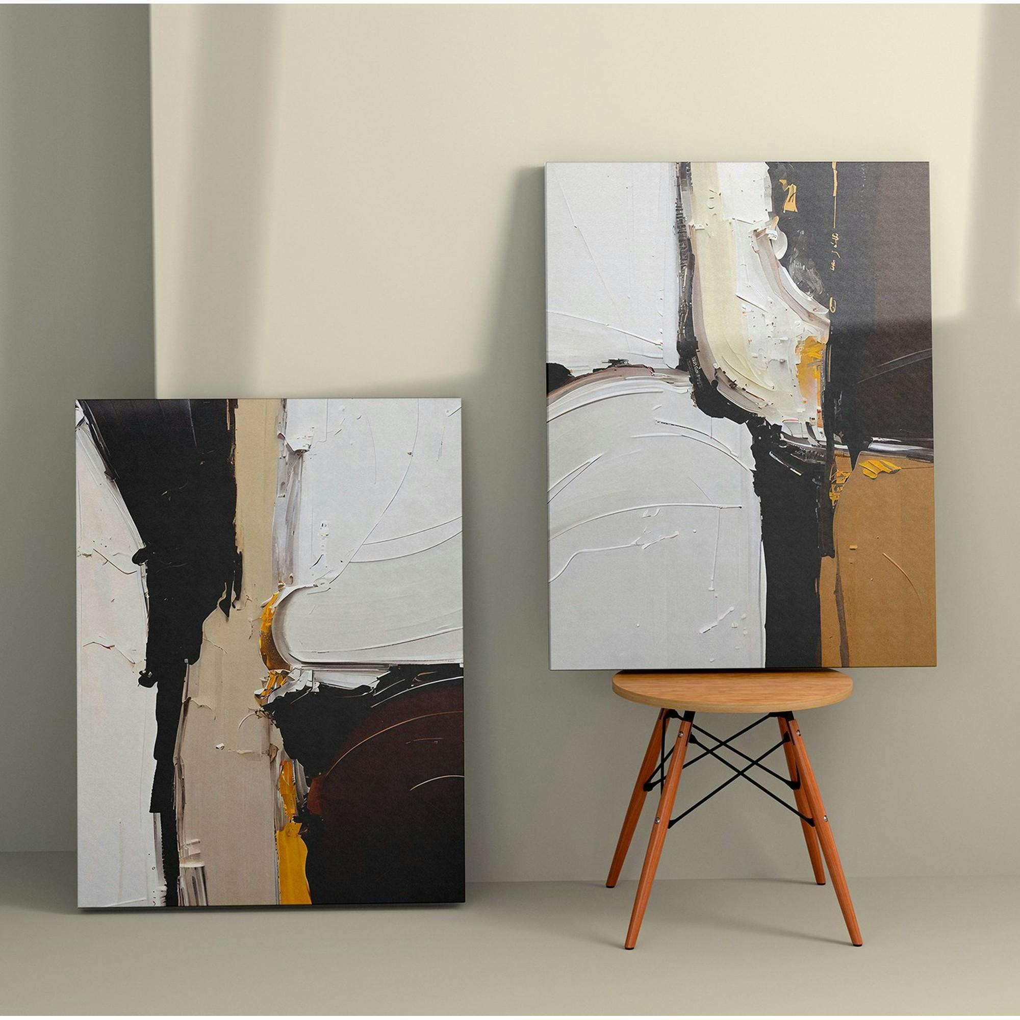 Tableau abstrait – tons noir, taupe et blanc (set de 2)