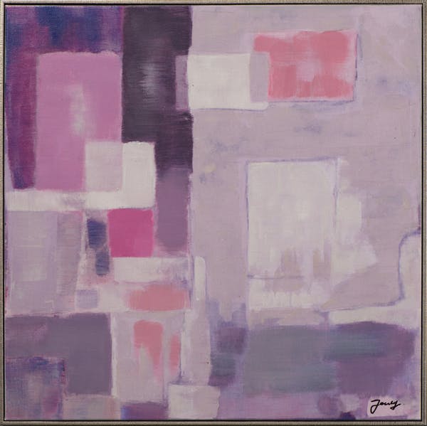 Tableau ABSTRAIT tons rose, violets et blancs 72x72cm
