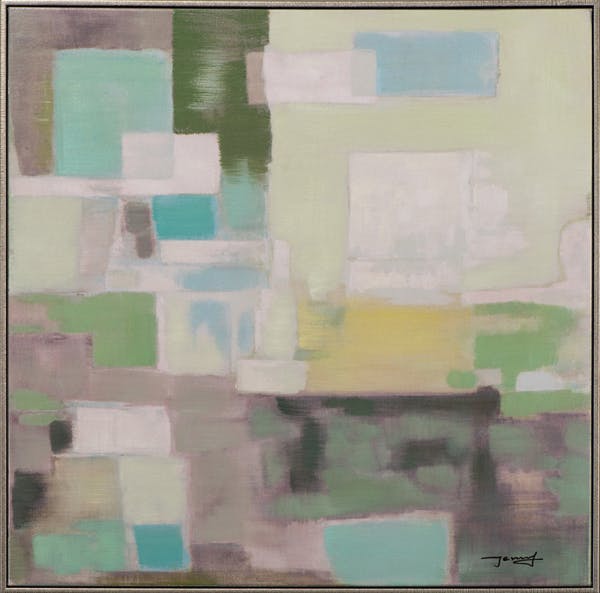 Tableau ABSTRAIT tons verts, beiges et bruns 72x72cm