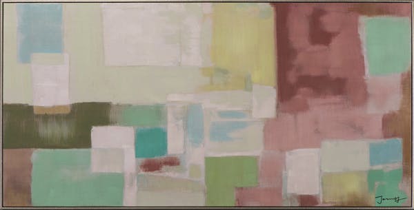 Tableau ABSTRAIT tons verts, bruns et beiges 72x142cm