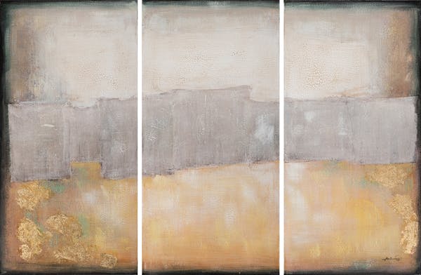 Tableau ABSTRAIT Tryptique tons beiges, gris et dorés 120x180cm