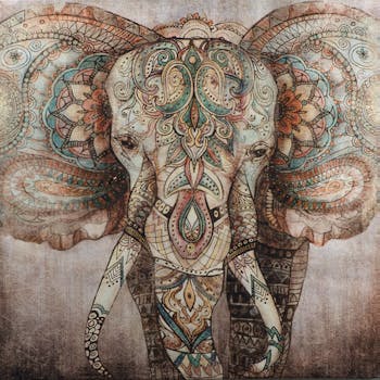 Tableau ANIMAL Eléphant Sacré décor coloré style Indou 90x90cm