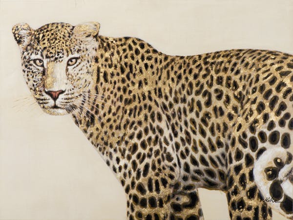 Tableau ANIMAL Léopard tons dorés et noirs 120x90cm