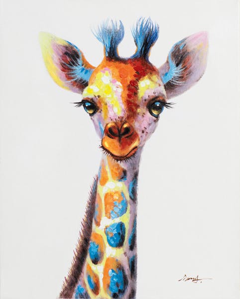 Tableau ANIMAL POP-ART Bébé Girafe couleurs vives multicolores 40x50cm, Tableaux / Toiles
