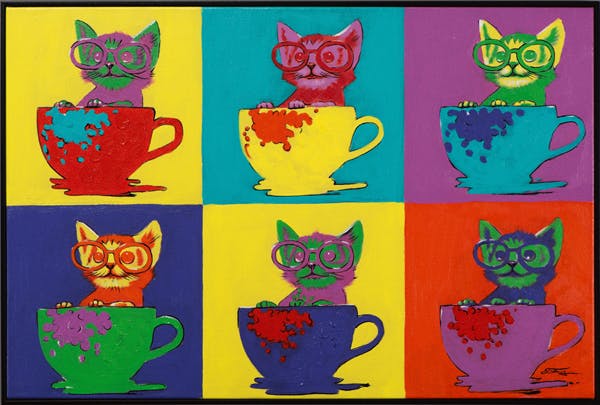 Tableau ANIMAL POP-ART Chatons dans tasses 62x92cm