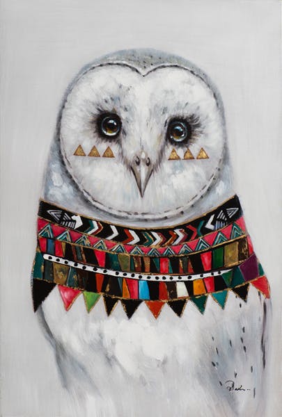 Tableau ANIMAL POP-ART Chouette avec collier multicolore 80x120cm