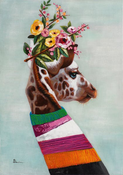 Tableau ANIMAL POP-ART Girafe avec écharpe multicolore 70x100cm