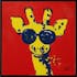 Tableau ANIMAL POP-ART Girafe tons rouges, jaunes et bleus 42x42cm