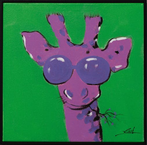 Tableau ANIMAL POP-ART Girafe tons verts et violets 42x42cm
