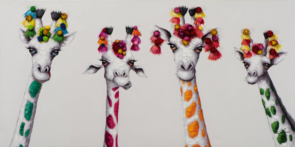 Tableau ANIMAL POP-ART Girafes multicolores sur fond blanc 70x140cm