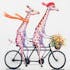 Tableau ANIMAL POP-ART Girafes multicolores sur un Tandem fleuri 100x100cm