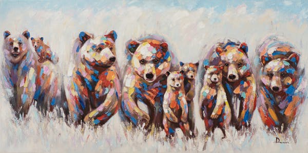 Tableau ANIMAL POP-ART groupe d'ours 70x140cm
